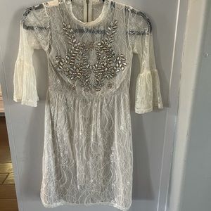 Off white lace dress with AB rhinestones